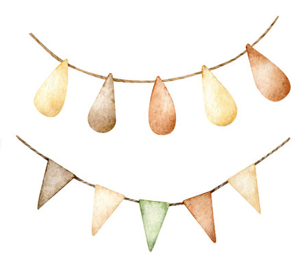 Watercolor illustration eco baby toys. Nursery decor - rainbow, lion, garland. Hand drawn isolated on white background. Perfect for card, invitation, baby shower, tags, printing.の写真素材