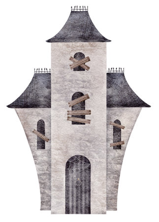 watercolor halloween castle. flowers, leaves, branches and mushrooms. Halloween elements. Witch Illustration isolated on the white background For card, invitation and moreの写真素材