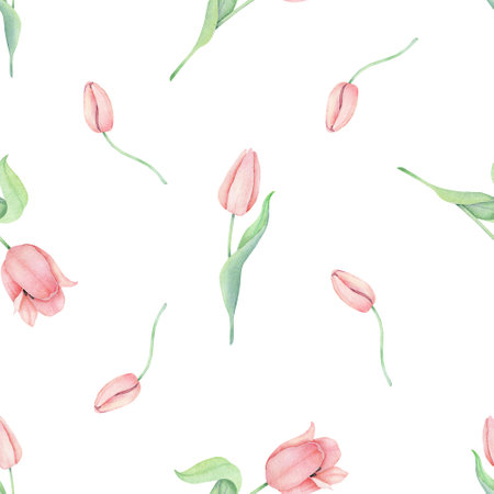 Watercolor tulips seamless pattern. International women's day. For design, card, print or backgroundの写真素材