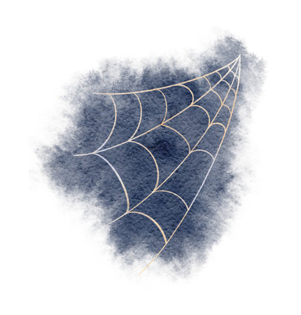 Halloween spider web. Watercolor horror elements. Gothic Illustration isolated on the white backgroundの写真素材