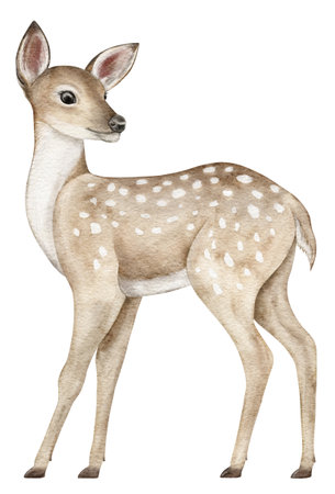 Watercolor woodland animals. Deer for wall stickers, posters, invitation. Perfect for nursery, playroom, bedroomの写真素材