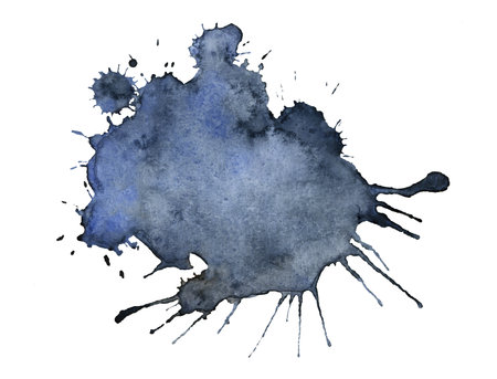 Watercolor Abstract dark blue splash on white background. Indigo splash on the paper. Hand drawn Illustration perfect for card, invitation and more.の写真素材