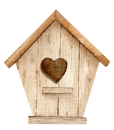 Watercolor birdhouse. Wooden nesting box. Spring illustrationの写真素材