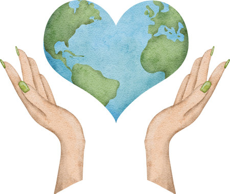 Happy Earth Day. World globe in hands. International Mother Earth Day Hand-drawn Watercolor illustration.の写真素材