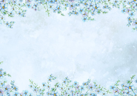 Watercolor blue Forget-me-nots. wedding invitation floral template. Hand drawn botanical illustration.の写真素材