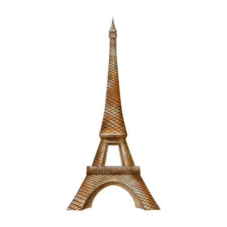 Watercolor Eiffel tower in Paris. Paris sightseeing landmark tower. French tourist attraction. Hand drawn design element for postcards, posters, souvenirs, stickersの写真素材