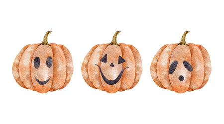 Scary Jack o Lantern halloween pumpkin.Halloween holiday hand drawn illustration. Symbol of horror for stickers, holidays design, posters, invitations.の写真素材