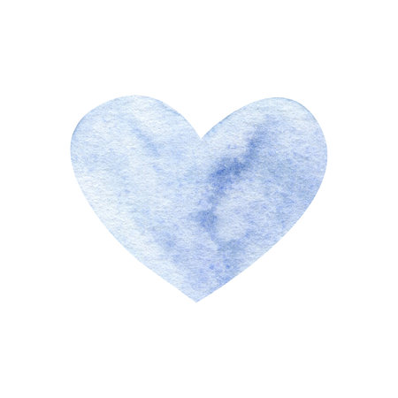 Watercolor blue heart, with love. Valentines Day or Wedding Modern creative watercolor background for trendy design. Hand drawn Abstract texture stain with splashes, blot and splatters. Illustration perfect for card, invitation, package, banner, webの写真素材