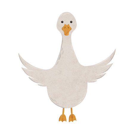 Cute goose. Digital hand drawn illustration with little farm animal bird for textile design, education, baby shower, children prints. Drawing of character in cartoon style on isolated backgroundの写真素材