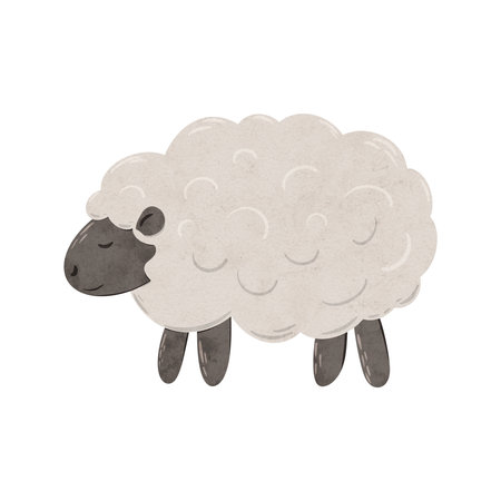 Cute baby Sheep. Digital hand drawn illustration with little lamb for textile design, poster, card. Drawing of character in cartoon style for print on isolated background.の写真素材