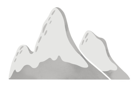 Doodle mountain in scandinavian style. Hill with snow. Hand drawn children digital illustration. Kids wallpaper. Mountainscape, baby room design, nursery wall decor.の写真素材