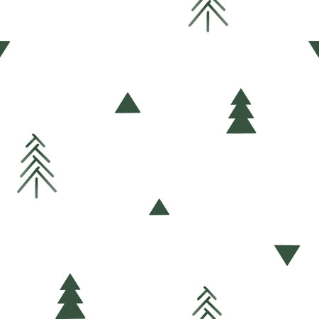 Seamless minimal pattern with Christmas tree. Endless background in scandinavian style. Stylized spruce digital illustration. Scandi festive christmas wrapping paper, fabric, wallpaperの写真素材