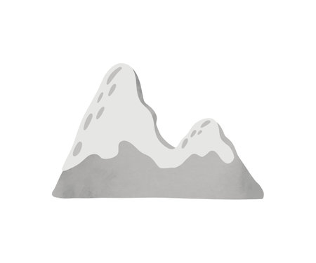 Doodle mountain in scandinavian style. Hill with snow. Hand drawn children digital illustration. Kids wallpaper. Mountainscape, baby room design, nursery wall decor.の写真素材