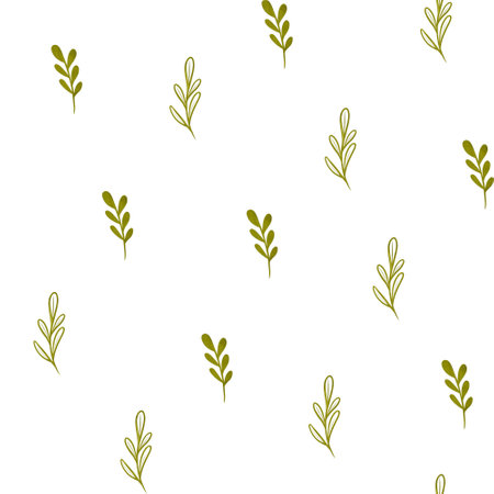 Decorative seamless pattern with green leaves. Botanic shapes. Hand drawn illustration, simple floral abstract repeat ornament for trendy modern decor, fabric, textile print, wrapping, wallpaperの写真素材