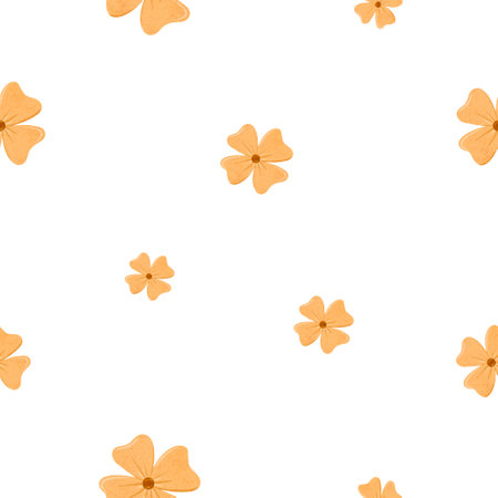 Seamless minimal pattern with simple daisy flowers. Endless chamomile background in scandinavian style. Stylized sunflowers floral digital illustration. Scandi repeating texture for wrapping paper, fabric, wallpaper.の写真素材