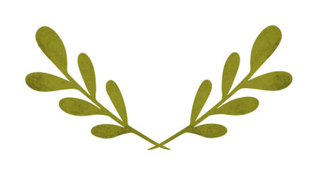 Green outline wreath with olive branches, silhouette circular laurel foliate isolated on background. Round floral frame. Hand drawn digital illustration for sports achievements, awards, victories and success.の写真素材