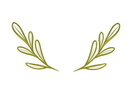 Green outline wreath with olive branches, silhouette circular laurel foliate isolated on background. Round floral frame. Hand drawn digital illustration for sports achievements, awards, victories and success.の写真素材