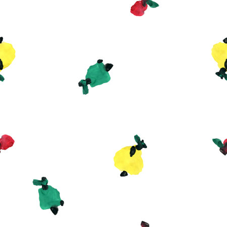 Seamless pattern with abstract hand painted gouache technique pears and apples fruits. Vegetables for textile design, fabric, clothes design, wallpapers.の写真素材