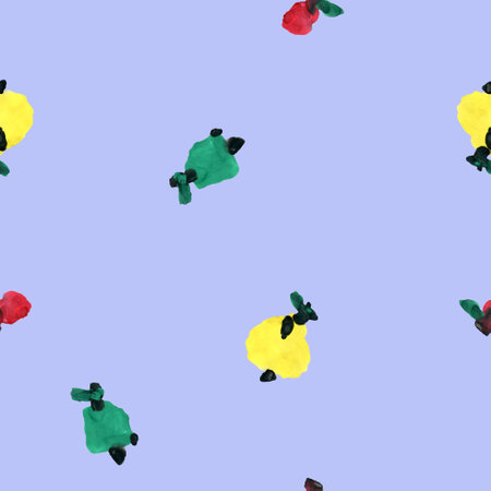 Seamless pattern with abstract hand painted gouache technique pears and apples fruits. Vegetables for textile design, fabric, clothes design, wallpapers.の写真素材