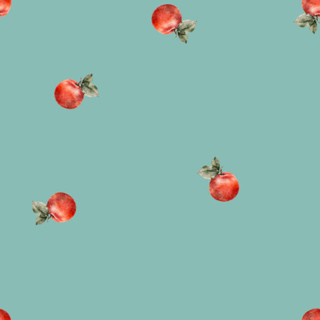 Seamless pattern with apple tree branches. Fruit watercolor background. Perfect for juicy pack, design templates, wallpaper, wrapping, fabric and textile.の写真素材