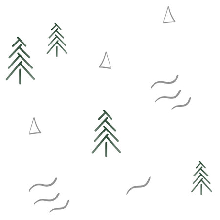 Seamless abstract pattern with spruce tree, triangles and waves. Endless background in Scandinavian...