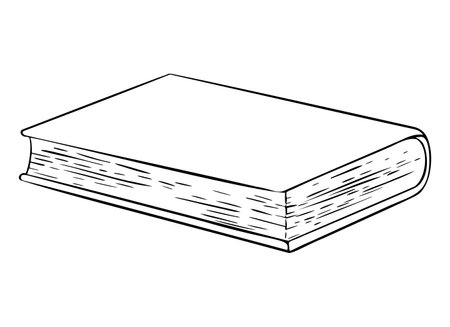 Book painted by black inks in outline style. Hand drawn vector illustration Drawing of school Textbook and Notebook. Pile vintage spell books and fairytale Etching of paper diaryのイラスト素材