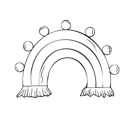 Rainbow outline illustration with fringe. Hand Drawn interior vector Element. Boho Engraving Perfect for nursery, baby design, and modern style decor.のイラスト素材