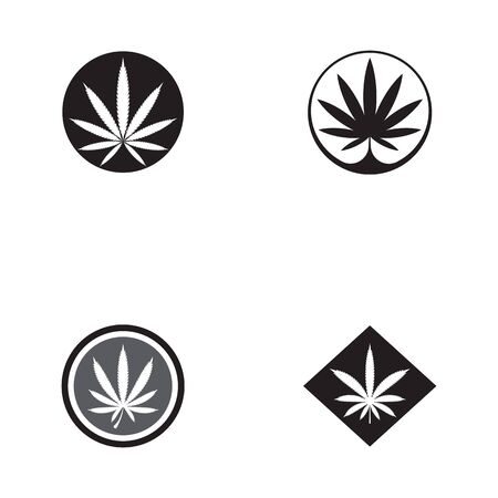set of cannabis marijuana hemp leaf logo and symbolのイラスト素材