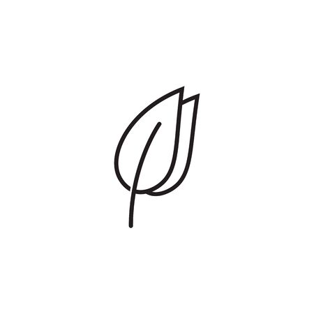natural set of green leaves line iconsのイラスト素材