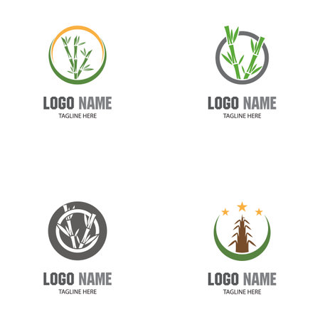 Set Bamboo Logo Template vector icon illustration designのイラスト素材
