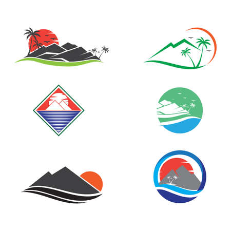 Simple Modern Mountain Landscape Logo Design Vector, Rocky Ice Top Mount Peak Silhouetteのイラスト素材