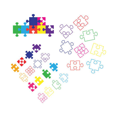 Puzzle icon, colorful isolated on white background, vector illustrationのイラスト素材