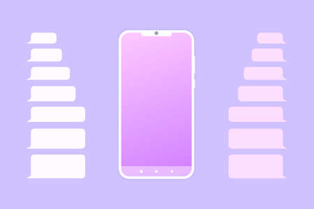 Smartphone mockup with template blank messenger chat and message bubbles. Empty screen of mobile phone.のイラスト素材