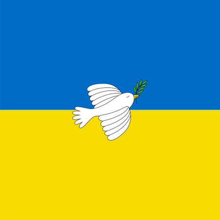 White dove with olive branch on Ukraine flag in square shape.のイラスト素材