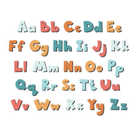 Cute colorful hand drawing English alphabet for kids. Creativechildren font for learning letters and decoration.のイラスト素材