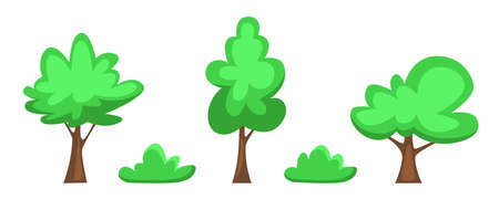 Set of illustrations of trees and bushes. Vector illustration in cartoon styleのイラスト素材