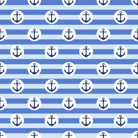 Vector seamless pattern with anchors and blue bars. Sailing concept design for fabrics, wrapping paper, scrapbooking or brand package.のイラスト素材