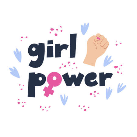 Scandinavian style poster with lettering, fist and female sign. Motivational phrase Girl Power. Illustration for interior decor, t-shirt design, postcard, poster.のイラスト素材