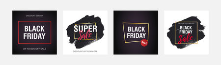 Black friday sale banners set. Vector design square templates for sale.のイラスト素材
