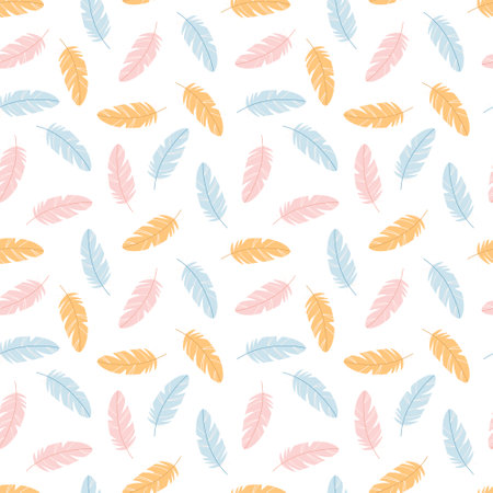 Seamless pattern with pastel colors feathers. Vector illustration. Design for scrapbooking, wrapping paper, fabric, textile.のイラスト素材