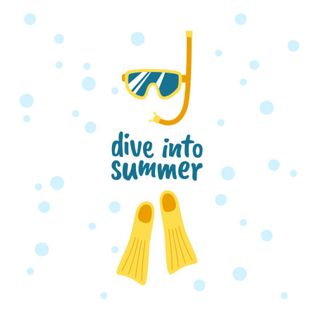 Swimming equipment: mask and flippers for diving. Vector illustration of diving hobby equipmentのイラスト素材