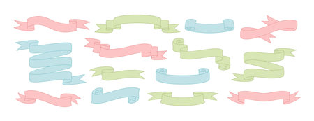 Set of colorful horizontal ribbons isolated on white background. Vector illustrations collection.のイラスト素材