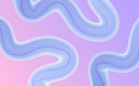 Abstract 3D blue furry fluid lines on pink background with tactile fiber texture and wavy motion