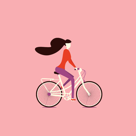 Girl doing outdoor sport activities, girl on a bicycle, traveling, cyclingのイラスト素材
