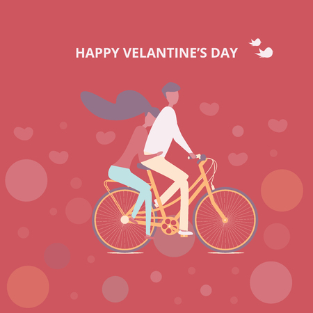 Couple cycling together, man and women riding a bicycle, lovers traveling on a bicycleのイラスト素材
