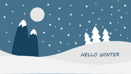 Hello Winter Blue winter landscape snowy funny Snowmen snowman Vector snowdrifts falling snow falling snowflake snowflakes Merry Christmas Happy New Year xmas Shining snowfall snowball balls decemberのイラスト素材