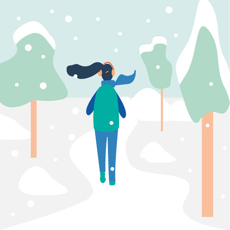 Young sportswoman jogging outside in winter forest, park, winter runのイラスト素材