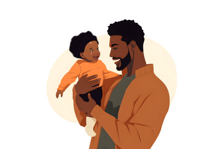 father tenderly holds a baby in his arms, expressing care and protection.の素材