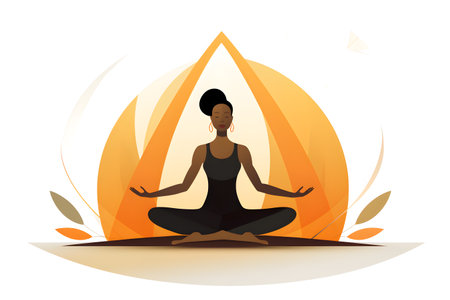 A woman in a yoga practice sitting in a lotus pose outdoors, balancing her body and finding inner peace.の素材