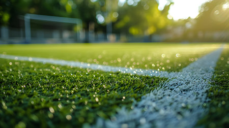 Soccer or football field with green grass and white line background.の素材